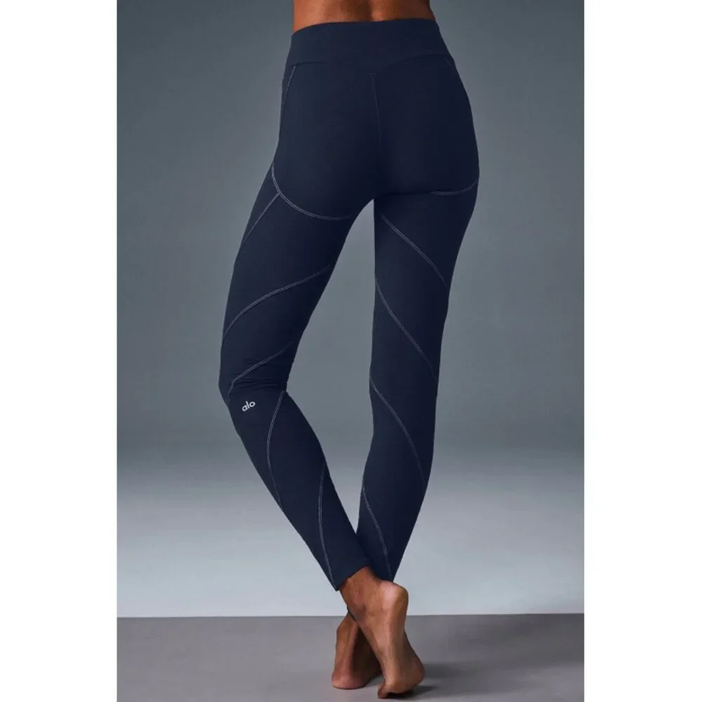 Alo High-Waist Sunray Leggings Navy Ivory Alosoft Hi-Rise Waisted Tights Skinny